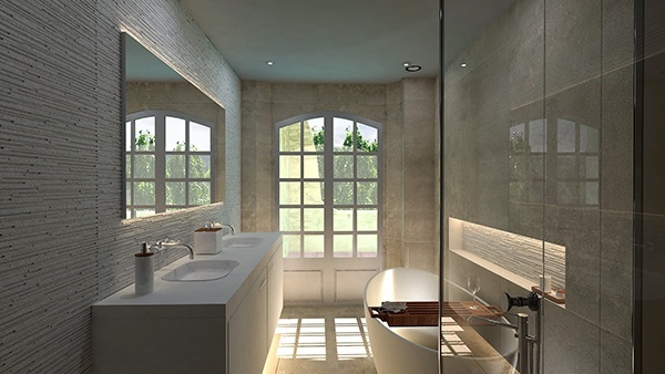 salle de bains minimaliste en marbre couleurs beiges