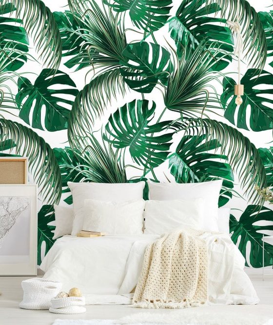 papier peint de style jungle tropicale avec de grandes feuilles de bananier