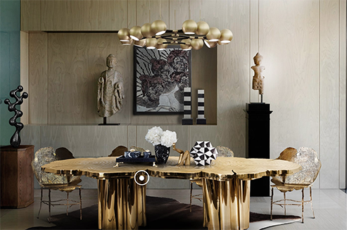 table dorée design contemporain dans un salle à manger déco portugaise