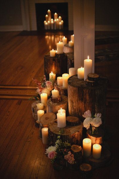 bougies de différentes tailles en déco lumineuse Noël