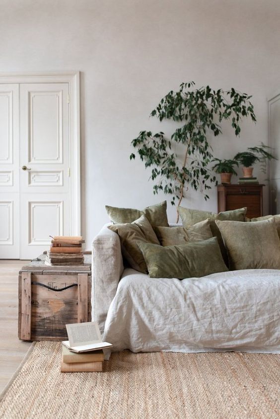 coussins et couvre canapé en laine organique dans une ambiance slow design