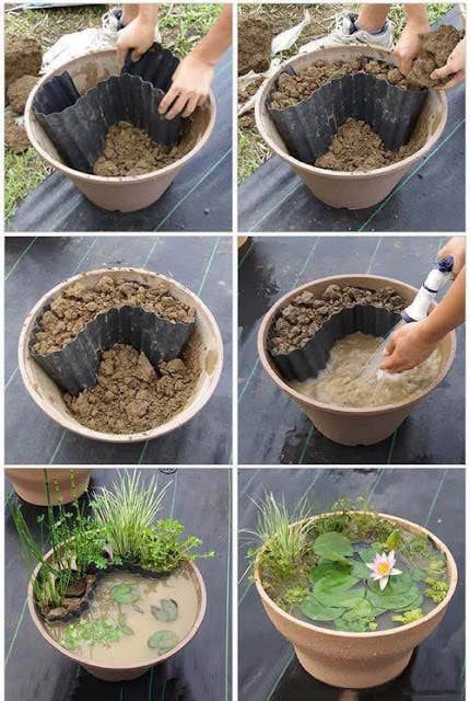 comment fabriquer un bassin d'eau miniature DIY dans un pot