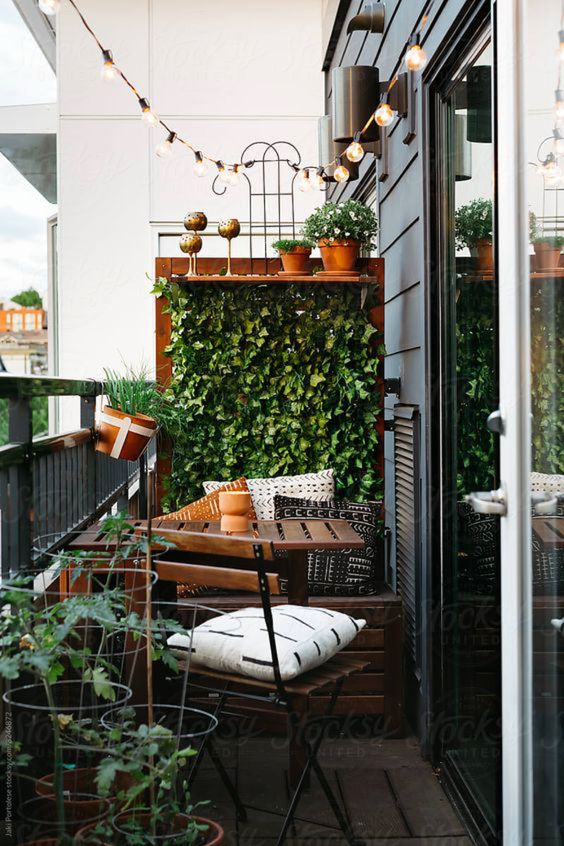 plantes vertes et mur végétal pour aménager un balcon en longueur