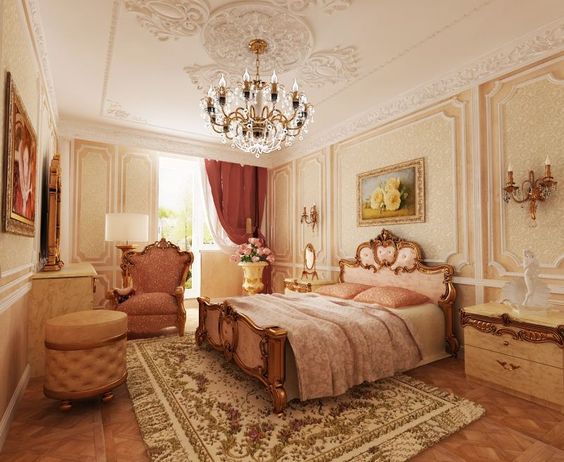 déco française baroque avec mobilier louis XVI dans une chambre adultes