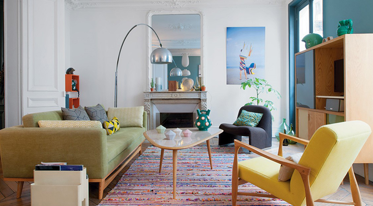 séjour déco vintage avec mobilier rétro inspiré du style scandinave