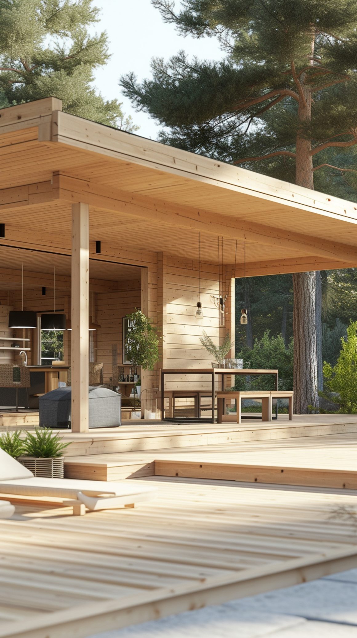 Aménager terrasse en bois sur terre avec table et plantes