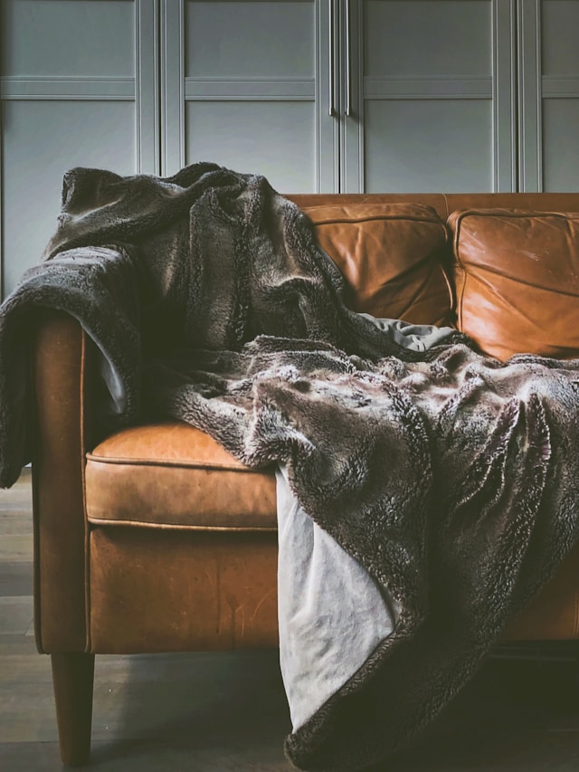 canapé style vintage avec une couverture douce