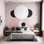 chambre à coucher moderne avec papier peint tête de lit minimaliste sous forme géométrique
