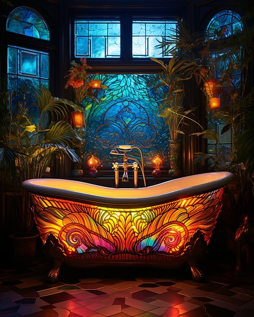 une idée déco pour une salle de bain originale et très chic avec éclairage artisanale 