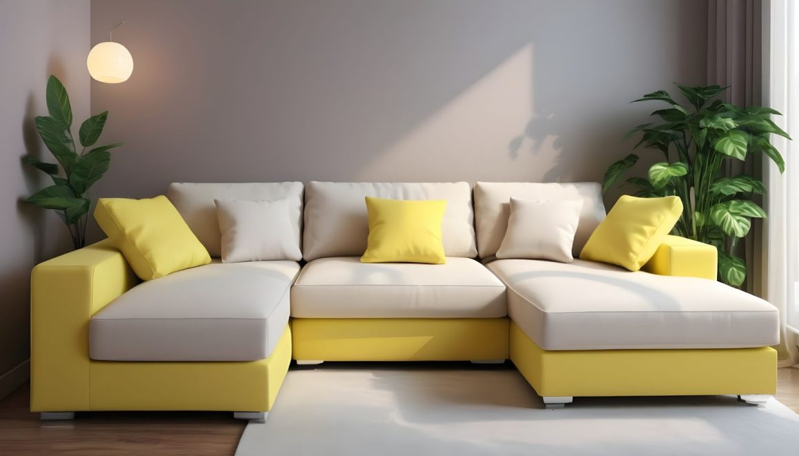 canapé de couleur jaune et crème pour une idée de déco salon