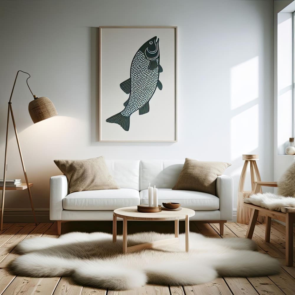 Un salon aux couleurs scandinaves, avec un mur et un canapé blancs