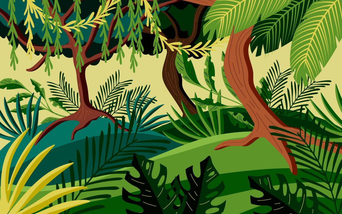 papier peint chambre enfant pour une déco exotique et une ambiance forêt tropicale.