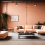 Un grand salon moderne aux murs terracotta : une couleur tendance 2025