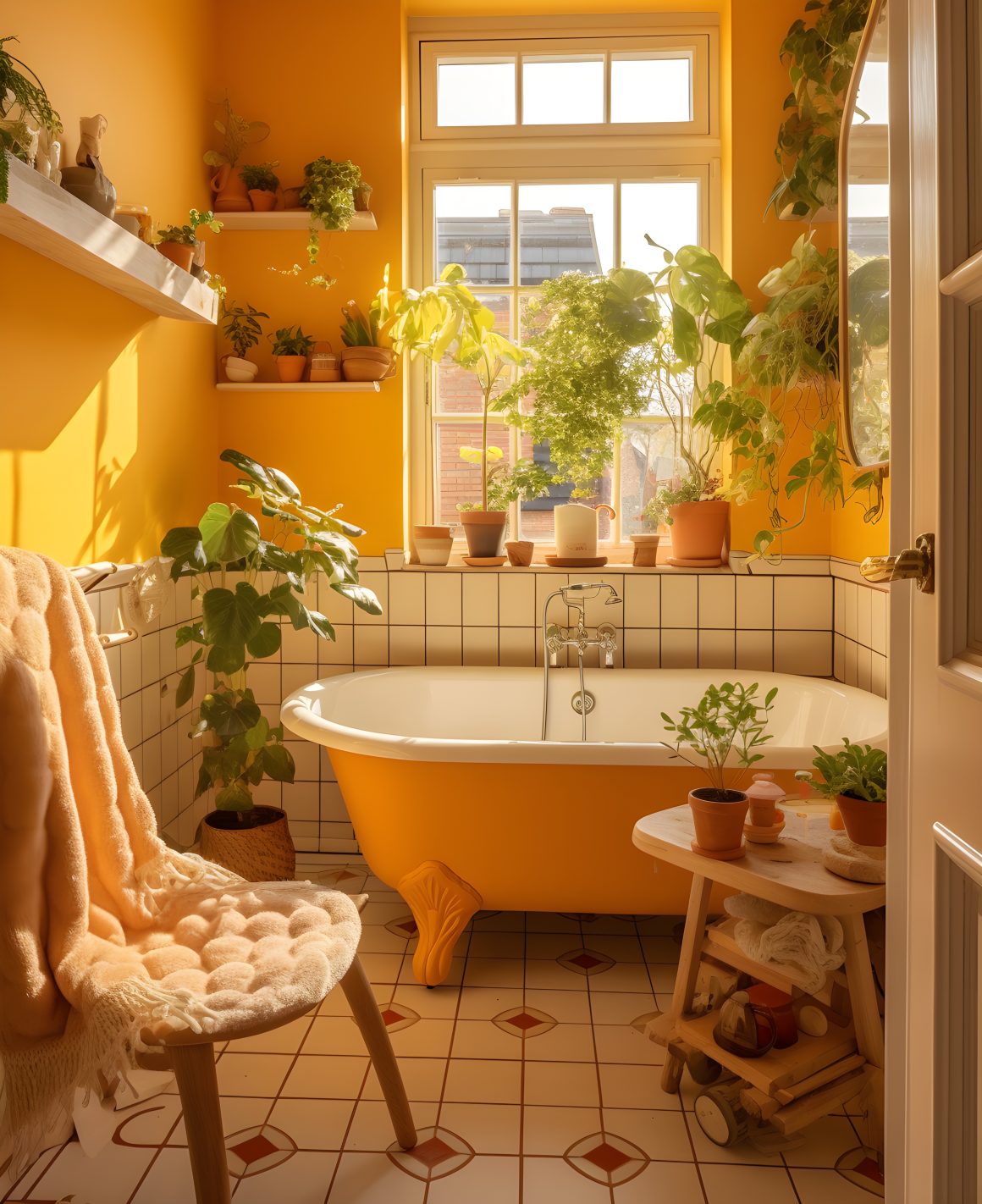 decoration salle de bain terracotta en touche au niveau du revetement du sol