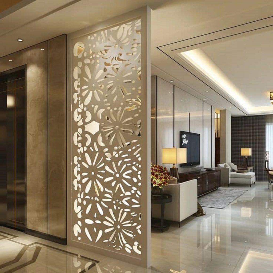 luxueuse separation piece en claustras intemporel delimitant l'espace avec subtilite