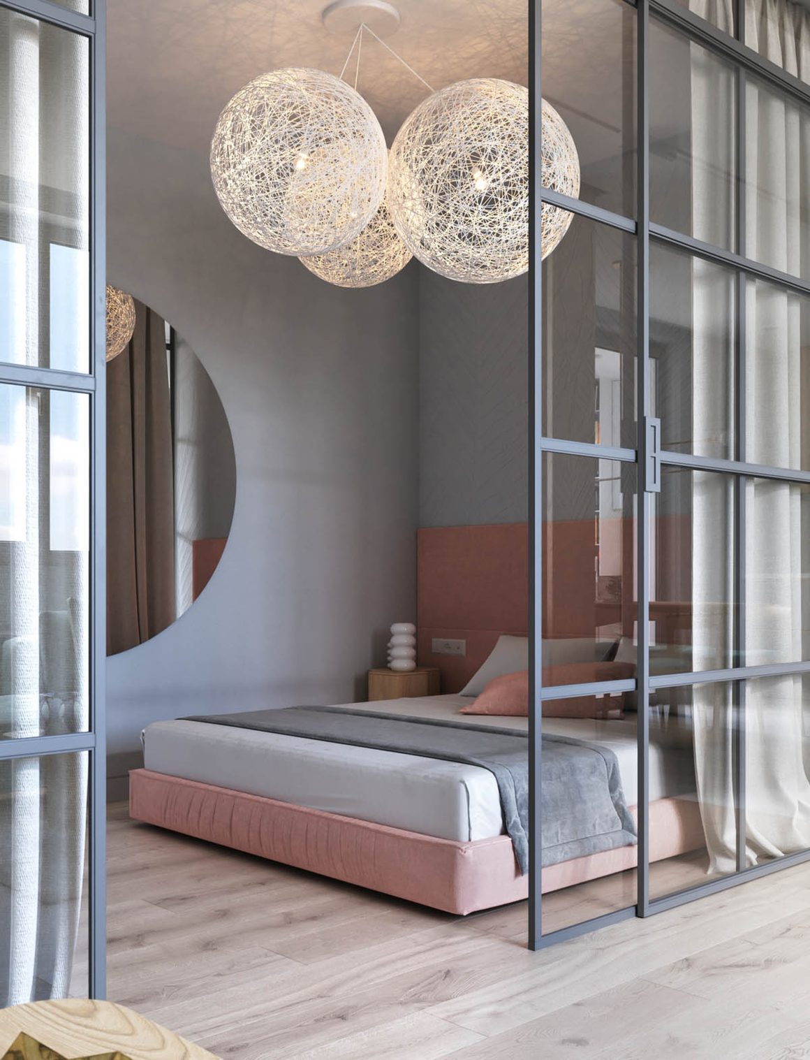 completement fermee ou ouvert vers le haut, le separateur piece en verre preserve la sensation de volume