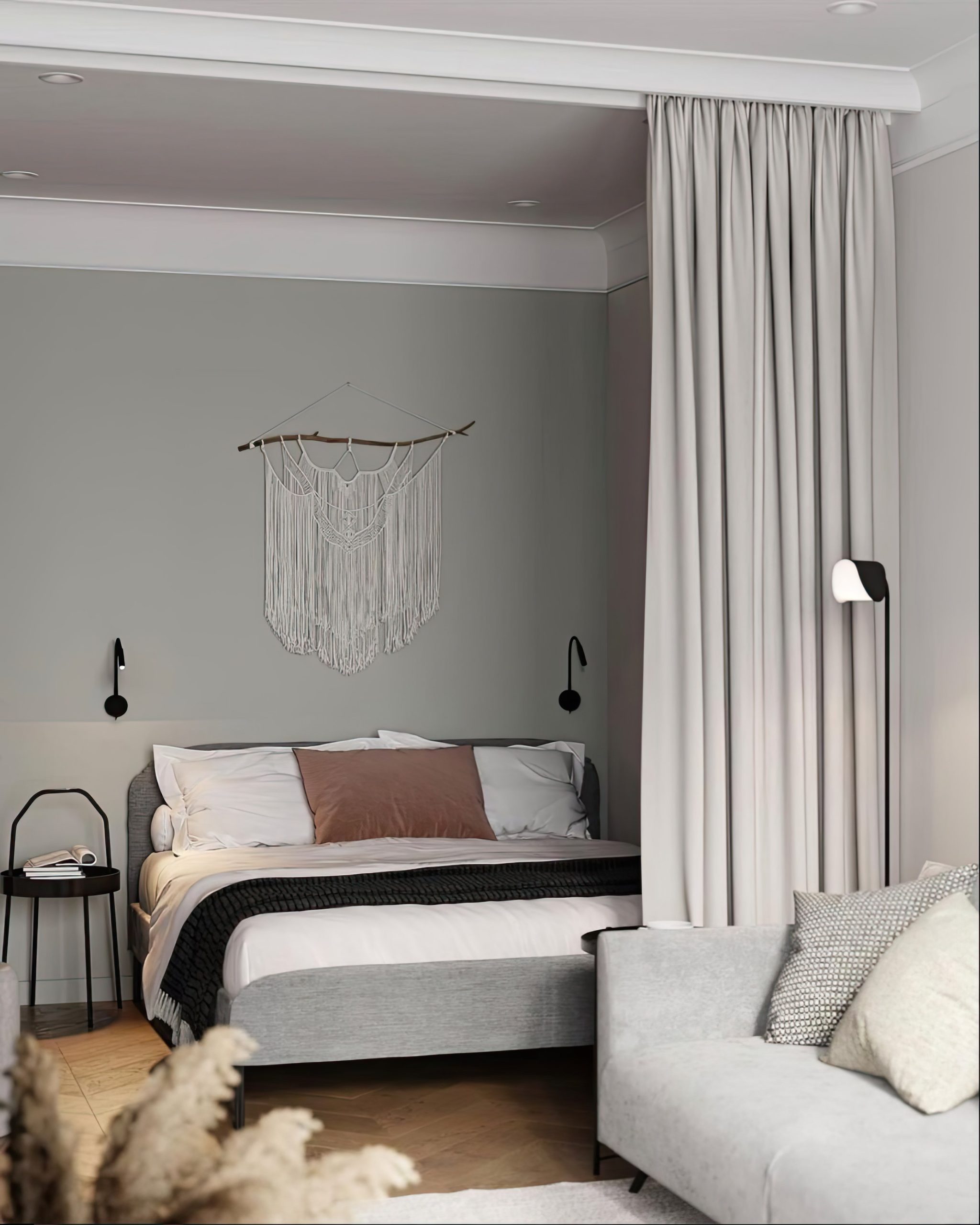Rideau opaque permettant de creer dans un espace une chambre d'appoint