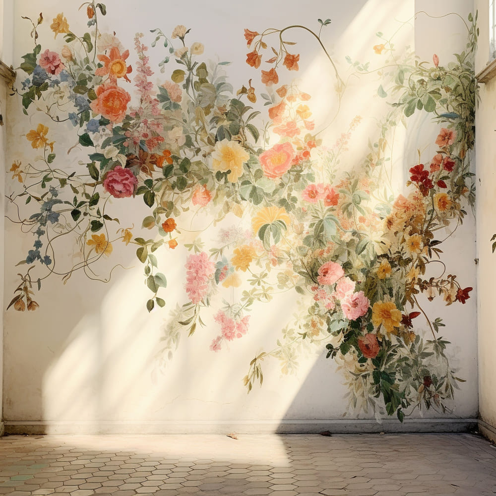 Une frise fleurie et colorée sur un mur crème