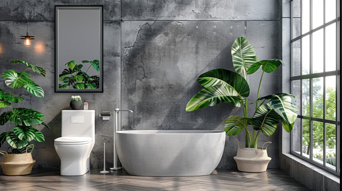 deco toilettes chic, teintes claires aux murs, des plantes , veritable oasis