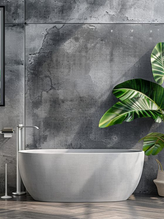 deco toilettes chic, teintes claires aux murs, des plantes , veritable oasis