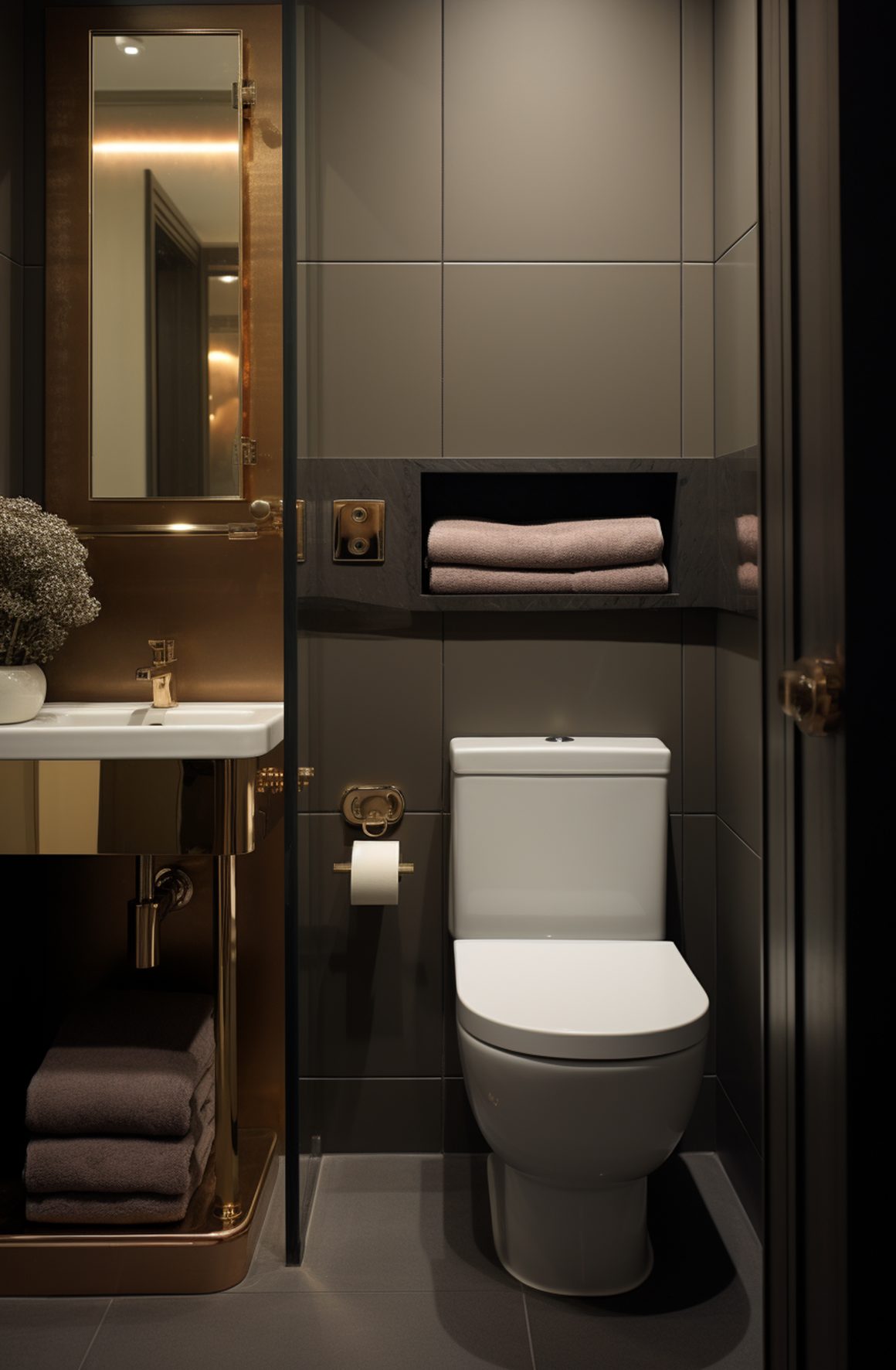 Armoire de toilettes encastree placee derriere le wc pour gagner de l'espace