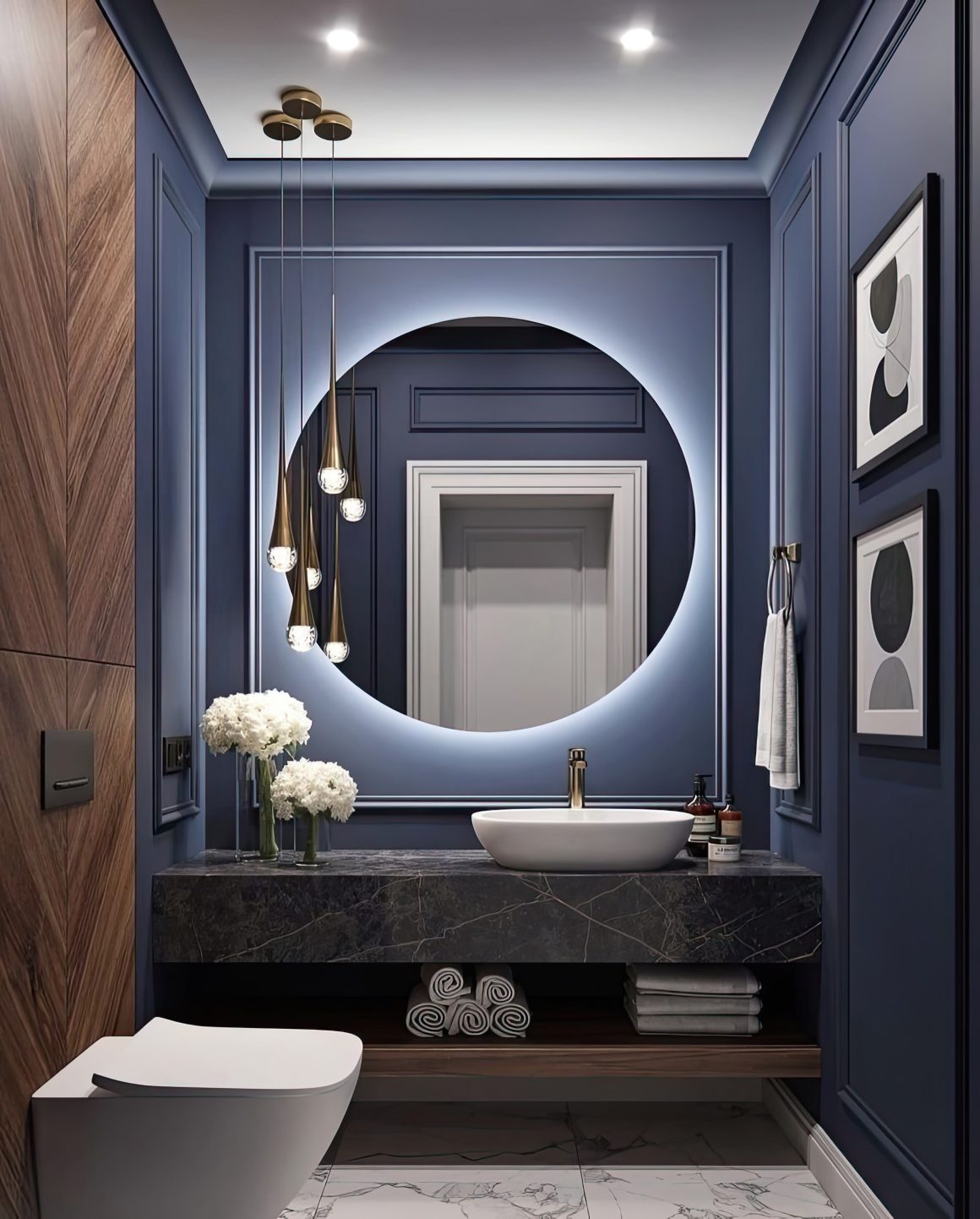 deco toilettes originale couleur bleue estompant le vide, le sol et en marbre