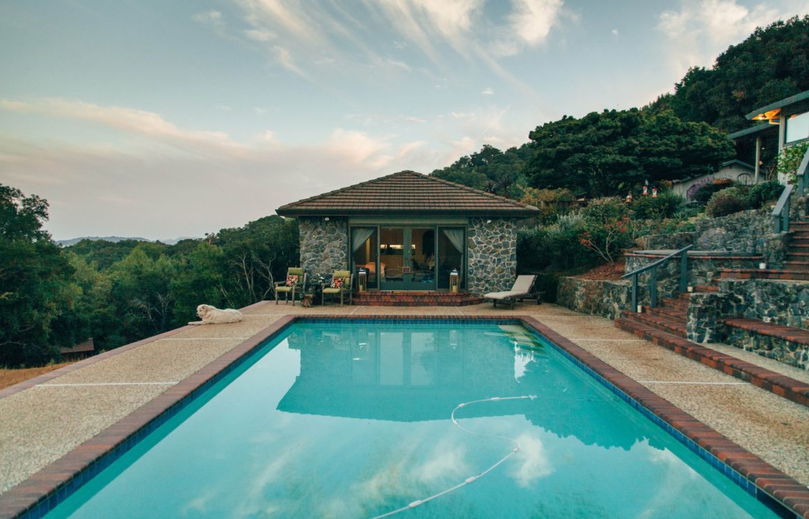 Pool house design avec couleurs sombres