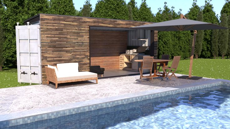 Pool house avec cuisine d'été et un coin détente