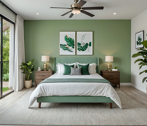 Le combo gagnant, peinture chambre adulte 2 couleurs, vert et blanc, calme et équilibre.
