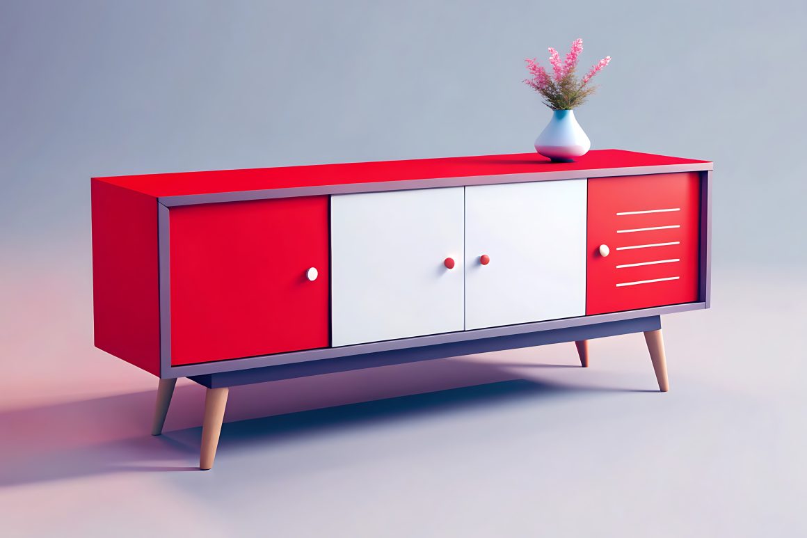 Deux couleurs qui apportent joie et positivité : commode repeinte en rouge et blanc.