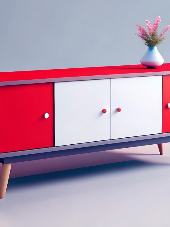 Deux couleurs qui apportent joie et positivité : commode repeinte en rouge et blanc.