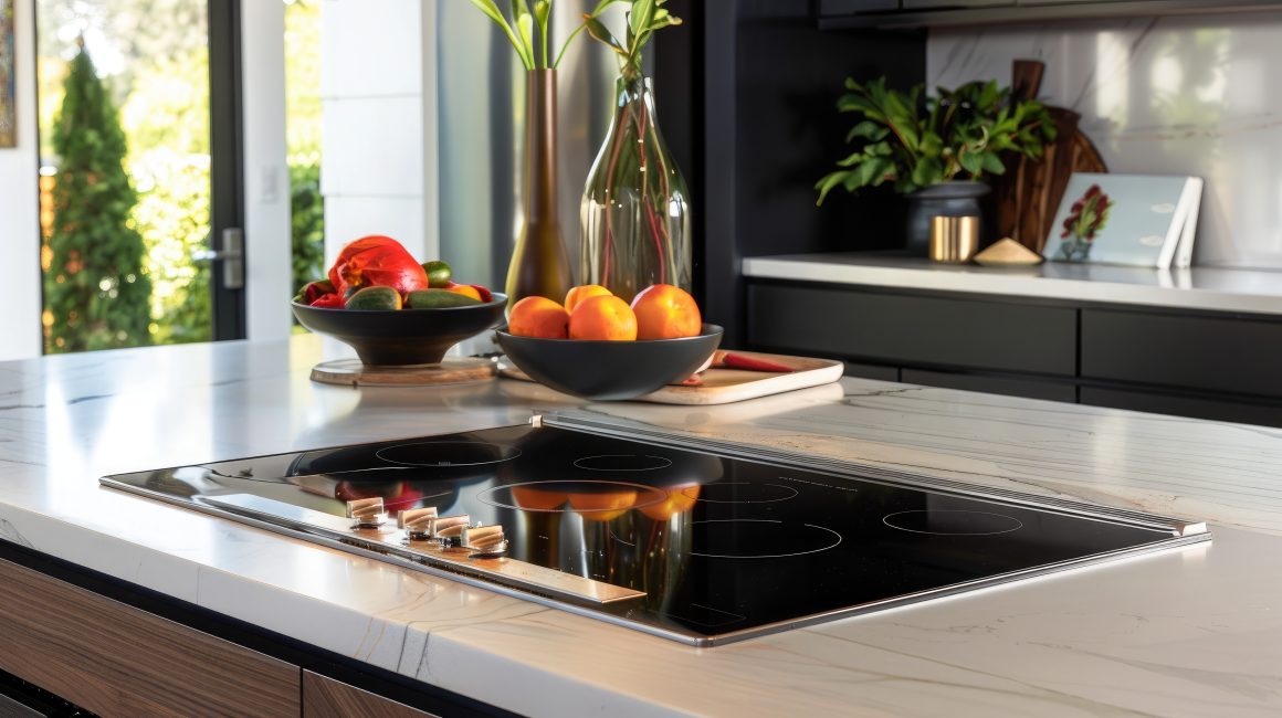 Modèle de cuisine moderne avec plaques électriques.