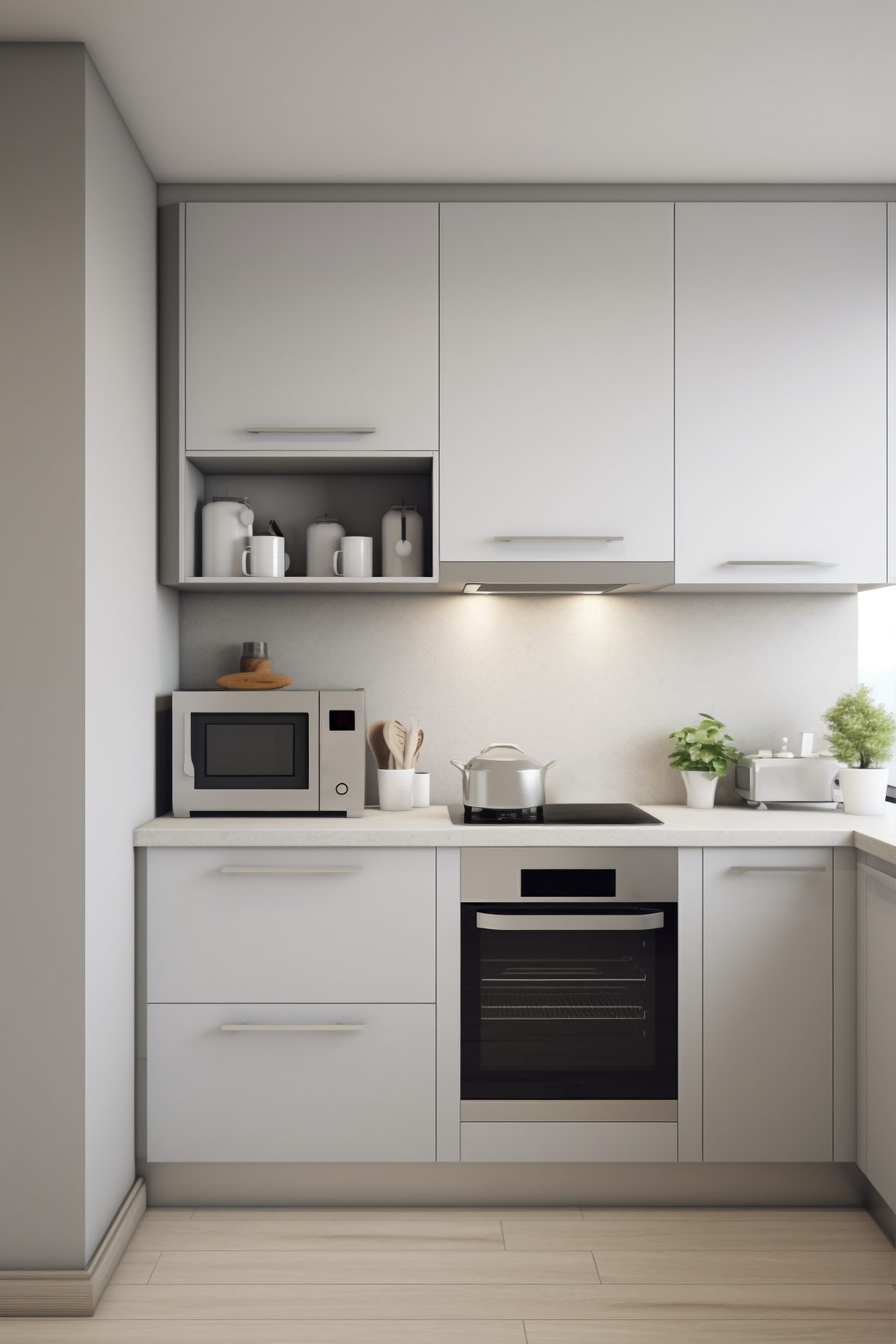 Cuisine 4m2 minimaliste aménagée avec rangements verticaux et plaque de cuisson.