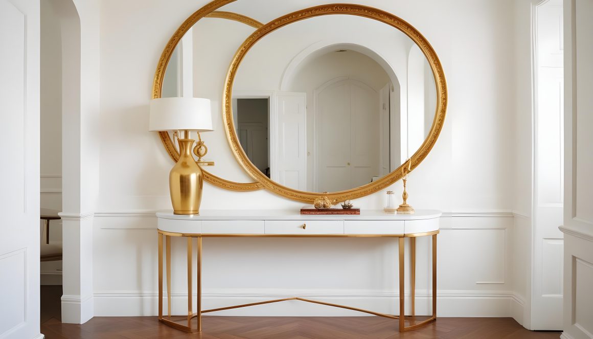 Mélange de deux miroirs ronds dorés pour plus de dynamisme et de personnalité.