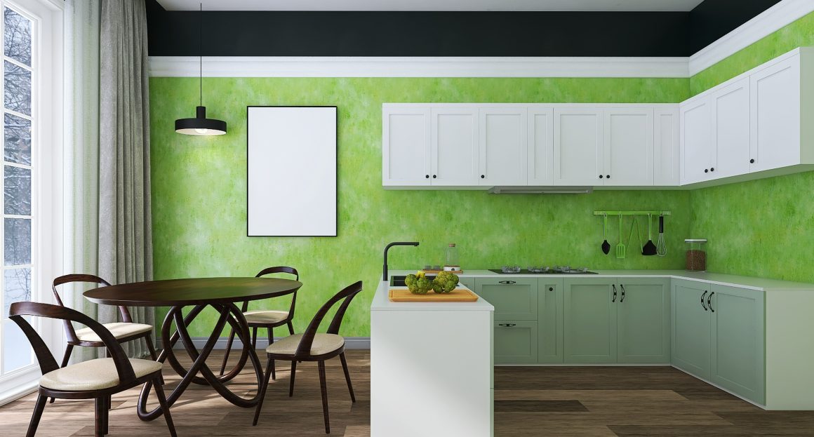 Cuisine mur couleur verte.