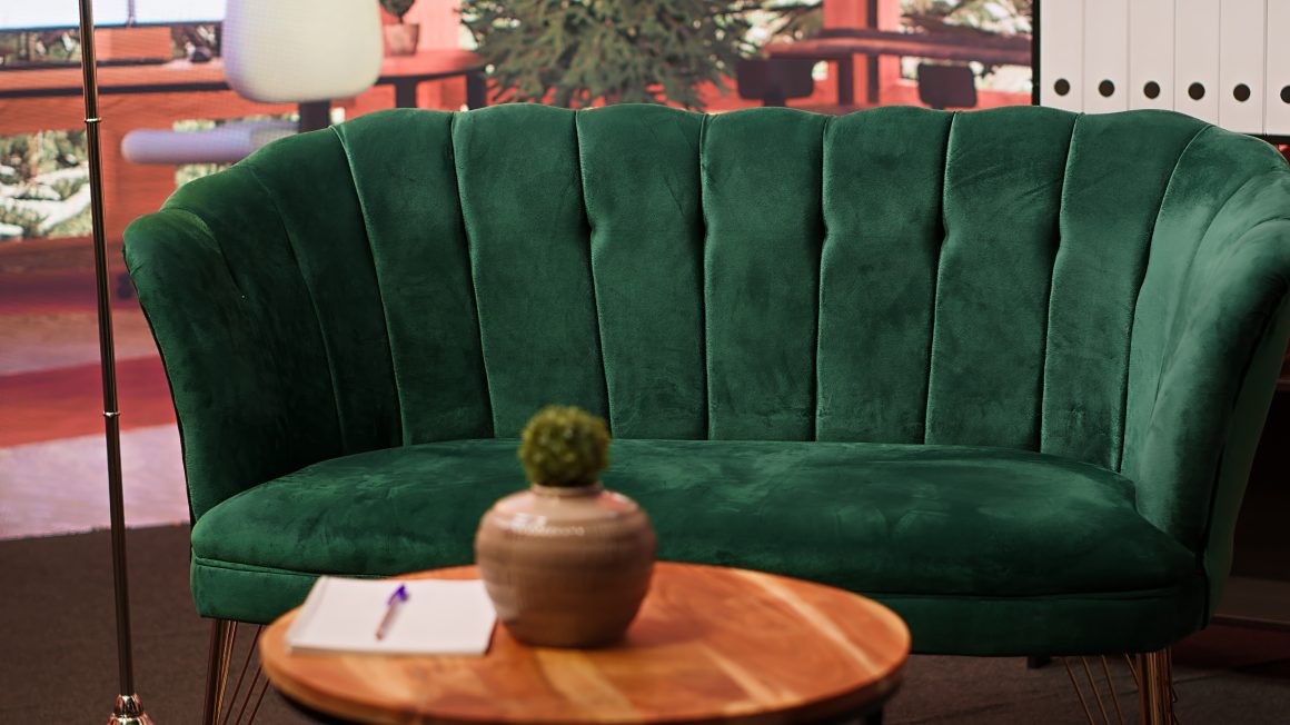 Canapé mid-century avec table basse en bois
