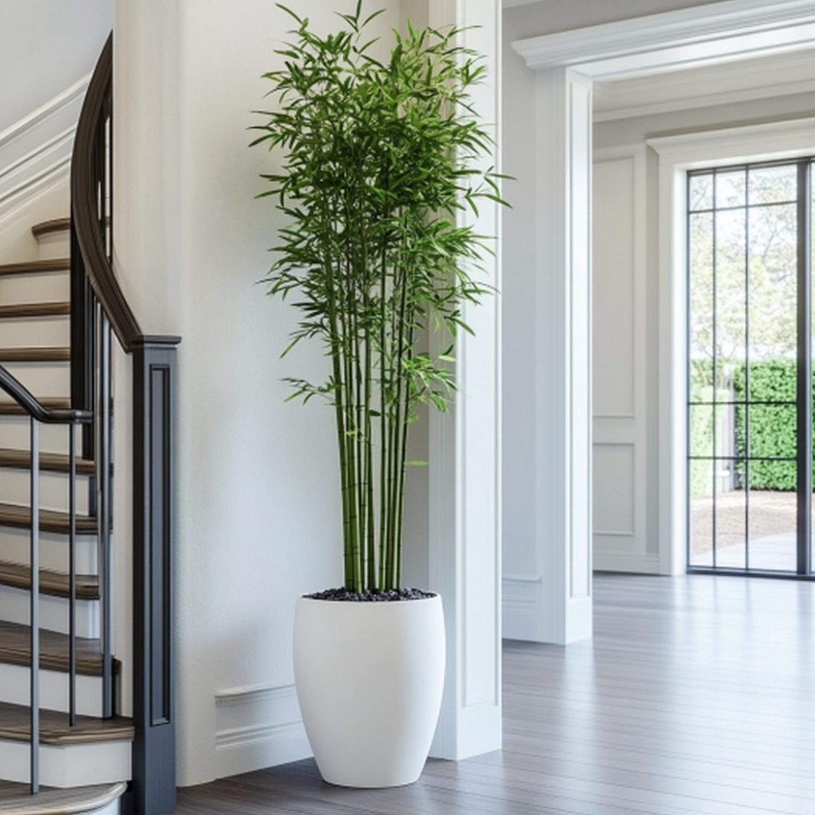 Hall d'entrée maison décoré par une grande plante d'intérieur