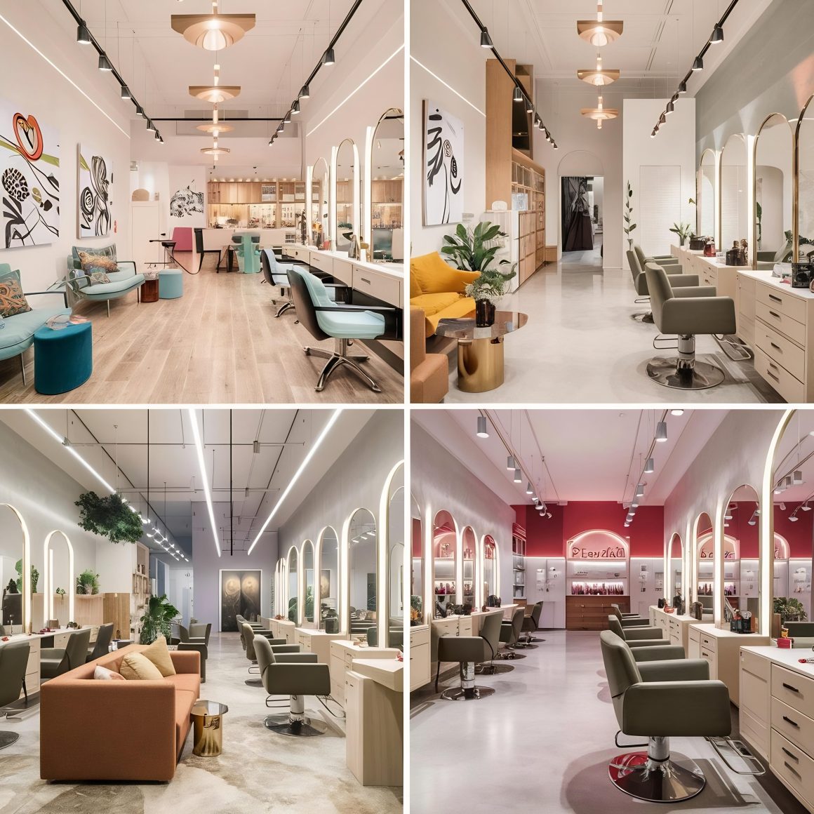 4 photos de salons de coiffure avec décor moderne