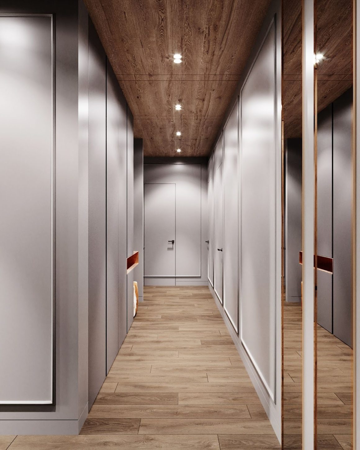 Elargissez visuellement votre couloir avec un plafond peint en foncee et les murs peints en couleur claire