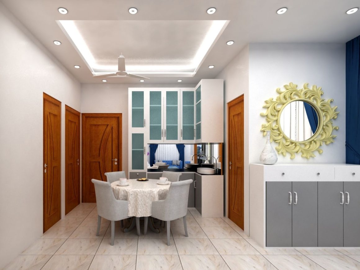 salle a manger ou on a cree des volumes en peignant le plafond et les murs en blanc