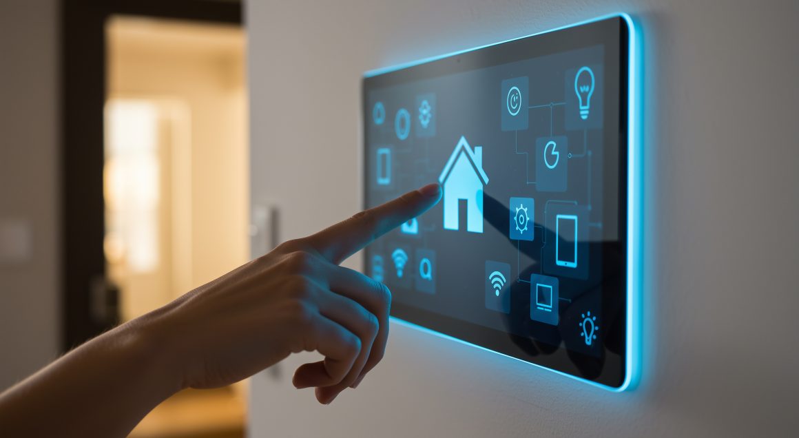Panneau mural tactile lumineux contrôlant les appareils d'une maison connectée