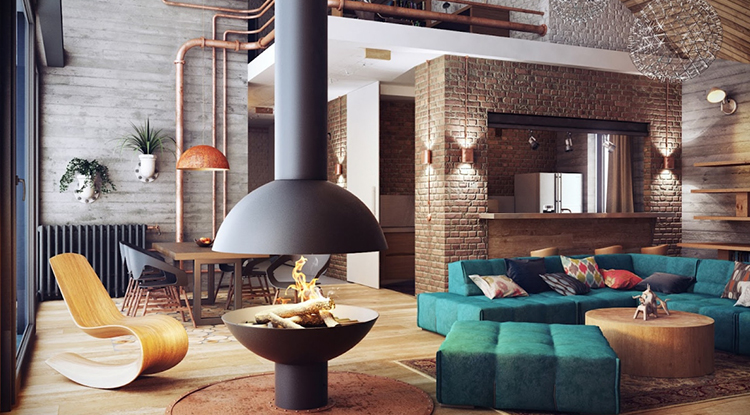 viridian-green-sofa-in-industrial-style-decorated-room